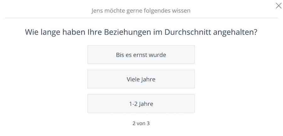 Beispiel einer Flirtfrage bei Zusammen.de